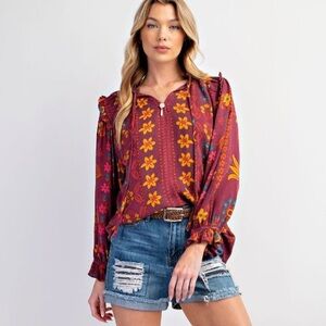 Easel PRINTED RAYON GAUZE WOVEN BLOUSE